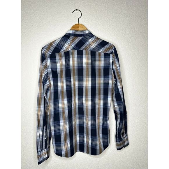 American Rag Womens Small Blue Flannel Longsleeve Button Down Shirt White Pocket - Picture 3 of 10